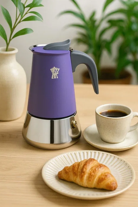 Pezzetti STEELEXPRESS - Cafetière italienne espresso 6 tasses en acier inoxydable bleu indigo - Compatible tous feux dont induction - Poignée ergonomique