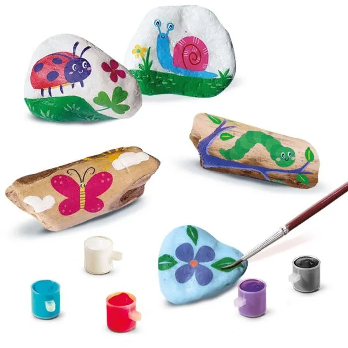 SES CREATIVE Kit Créatif Décorer Pierres et Bois Flotté - Inspire par la Nature - Kit DIY Enfants avec Pierres Blanches, Bois, Peintures et Autocollants