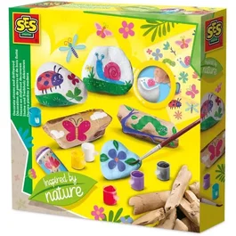 SES CREATIVE Kit Créatif Décorer Pierres et Bois Flotté - Inspire par la Nature - Kit DIY Enfants avec Pierres Blanches, Bois, Peintures et Autocollants