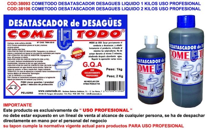COMETODO Déboucheur de canalisations liquide usage professionnel (Lot de 6) COMETODO Déboucheur de canalisations liquide usage professionnel (Lot de 6)