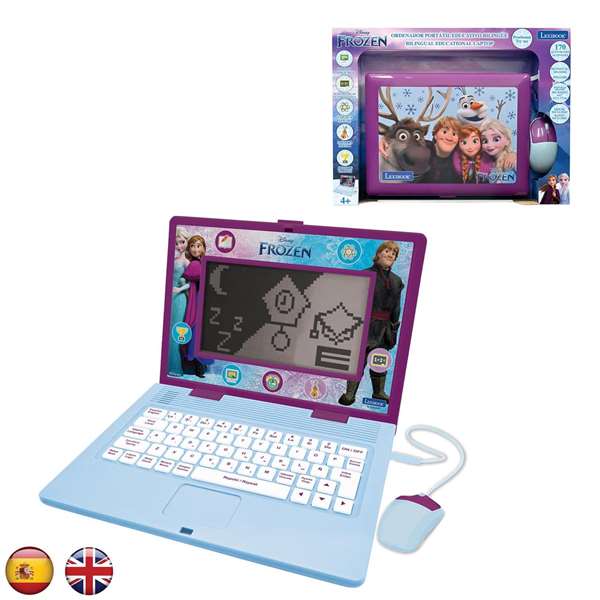 Lexibook Ordinateur éducatif portable bilingue Frozen - 170 activités (85 en espagnol, 85 en anglais) - Écran 6,7" - Fonctionne avec piles