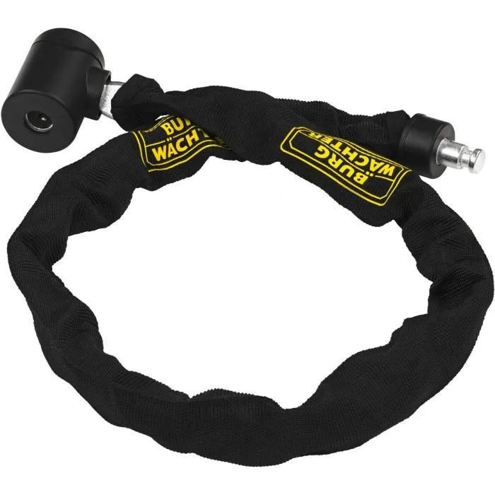 Burg Wachter 580 90 BLACK - Antivol vélo à chaîne en acier cémenté de 6 mm gainé textile haute résistance avec 2 clés