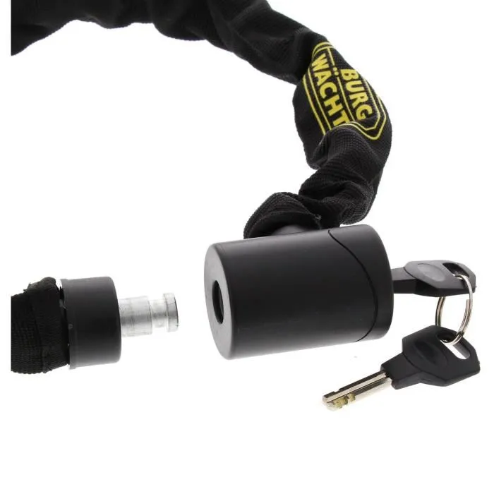 Burg Wachter 580 90 BLACK - Antivol vélo à chaîne en acier cémenté de 6 mm gainé textile haute résistance avec 2 clés