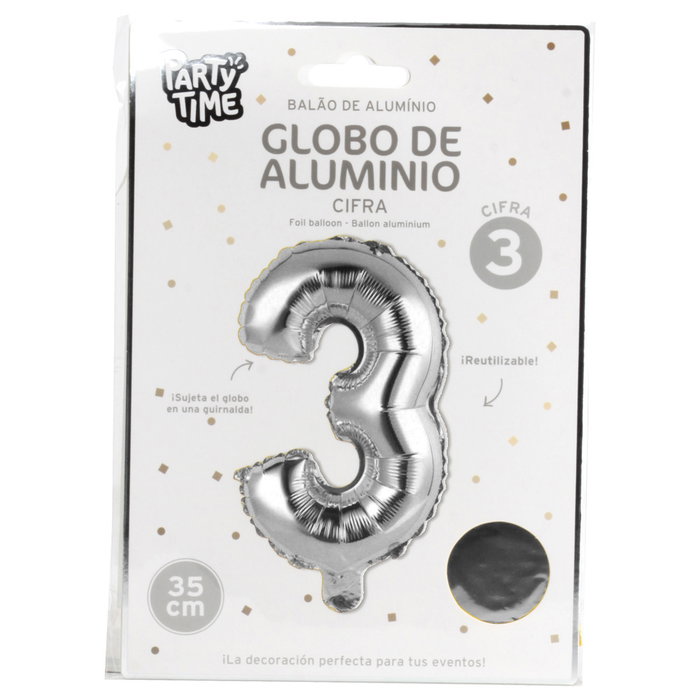 Party Time Ballon Chiffre 3 Argent 35 cm