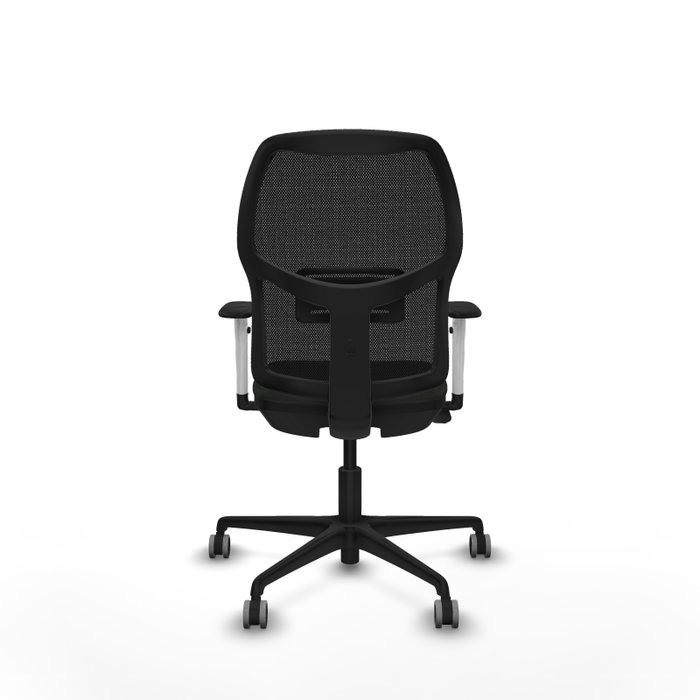 Chaise Alfera Synchrone/Traslack Maille/tissu Noir Base en nylon noir Accoudoirs noirs et blancs Sans appui-tête Roulettes 65mm pour moquette