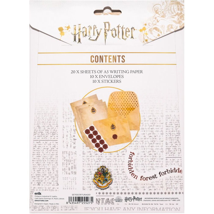 ERIK Set d'écriture Harry Potter - Ensemble de correspondance avec 20 feuilles A5, 10 enveloppes et 10 tampons