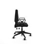 Chaise Elche Asynchrone Cuir écologique Noir Base pyramidale noire Accoudoirs fixes Sans appui-tête Roulettes 65mm pour moquette