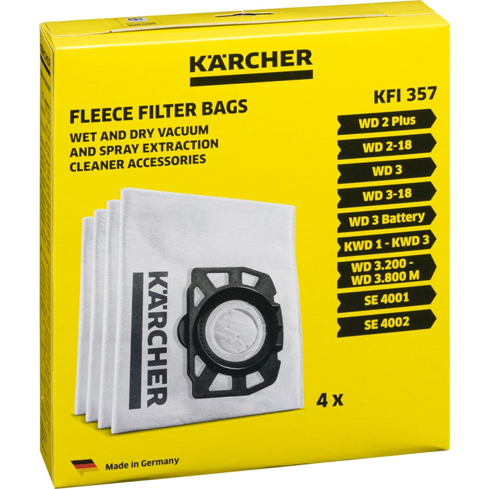 Karcher Sachet filtre ouate Triple épaisseur pour KWD1, KWD2, KWD3, WD2 Plus et WD3 (paquet de 4)