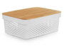 KINVARA Boîte multiusage perforée avec couvercle bambou, lot de 6, Blanc + Marron
