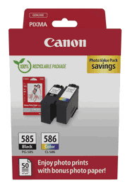 Canon PG-585+CL586 Value Pack noir cyan magenta jaune + 50 feuilles papier photo 10x15 cm, 360 pages