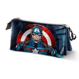Karactermania Capitan America Trousse Triple Compartiments 11x23x8cm Polyester Ripstop Bleu