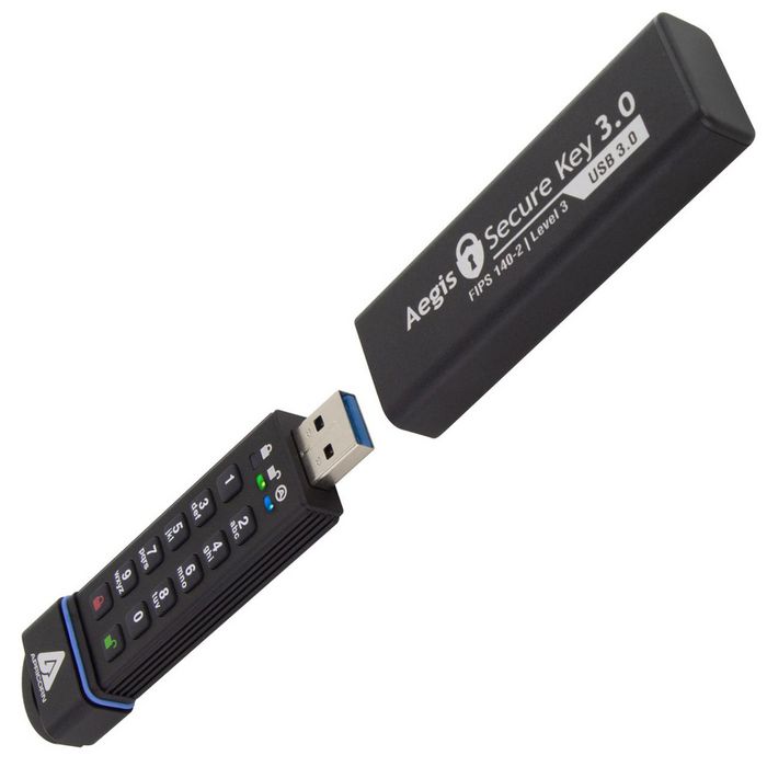 Apricorn Aegis Secure Key 3.0 - Clé USB sécurisée chiffrée 480 Go, USB 3.2 Gen1, résistance IP68, avec clavier numérique, certification FIPS 140-2 Niveau 3