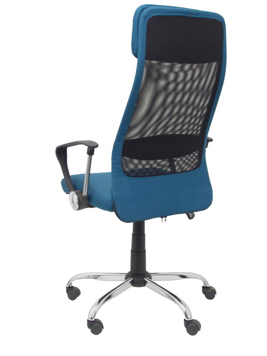 Chaise Esteras Mécanisme d'inclinaison tissu Turquoise Maille Noir Structure chromée Accoudoirs fixes Appui-tête Roulettes en nylon 50 mm