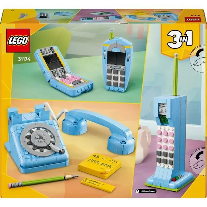 LEGO Creator 3-en-1 31174 Le Téléphone Rétro - Jeu de Construction avec 383 Pièces pour Enfants Dès 8 Ans - Jouet Éducatif Vintage 3 Modèles Transformables