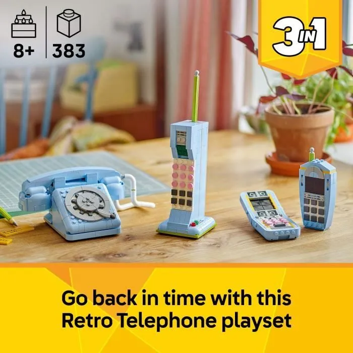 LEGO Creator 3-en-1 31174 Le Téléphone Rétro - Jeu de Construction avec 383 Pièces pour Enfants Dès 8 Ans - Jouet Éducatif Vintage 3 Modèles Transformables
