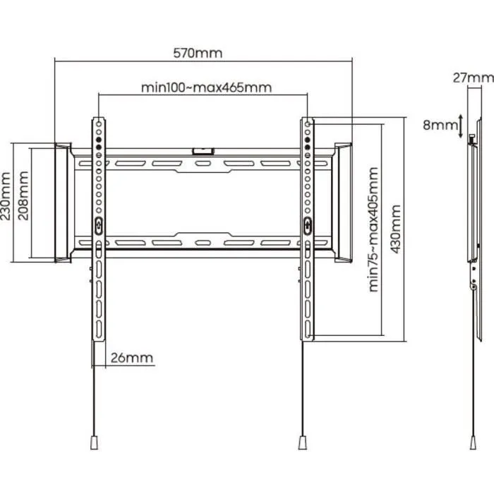 Stell SHO 7200 - Support TV mural fixe Slim pour écrans 32 à 70 pouces, jusqu'à 75 kg, compatible VESA, acier noir
