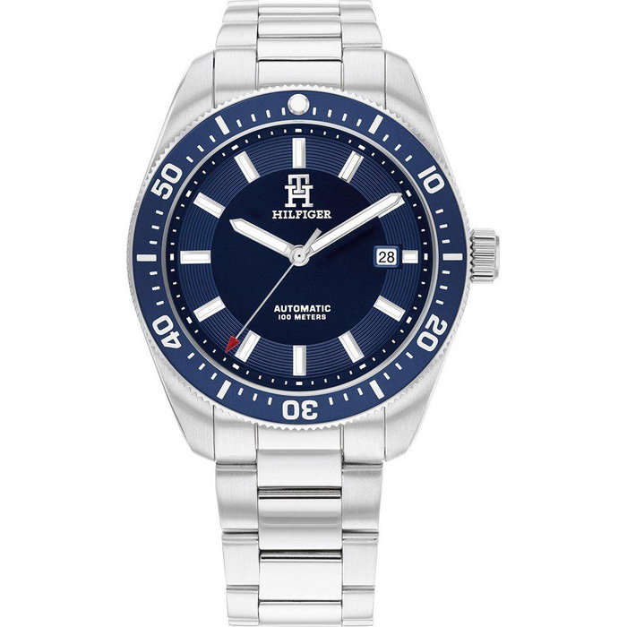 Tommy Hilfiger 1710591 - Montre automatique argentée et bleue Tommy Hilfiger 1710591 - Montre automatique argentée et bleue