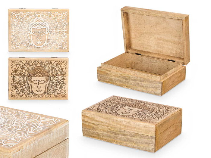 Giftdecor Boîte Rectangulaire Buddha Bois Mango Blanc Naturel 25x8.5x18 cm Assorti (Set de 6) Giftdecor Boîte Rectangulaire Buddha Bois Mango Blanc Naturel 25x8.5x18 cm Assorti (Set de 6)