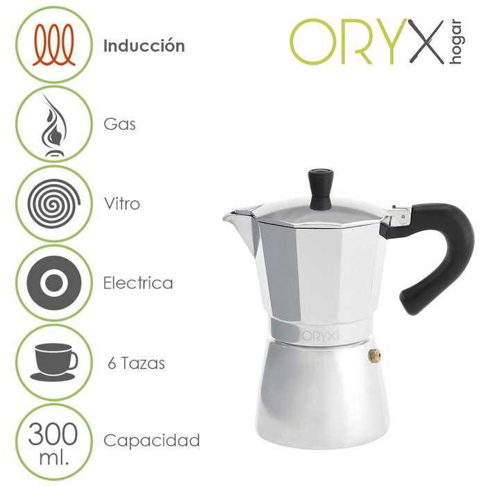 ORYX Cafetière Italienne en Aluminium pour Induction - 6 Tasses (300 ml)