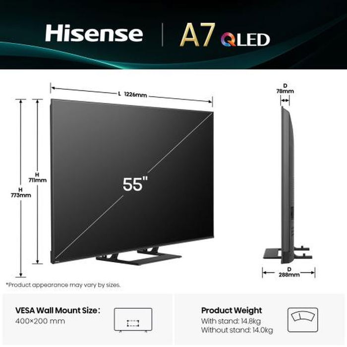 TV intelligente Hisense 55A7Q 55" 4K Ultra HD LED HDR D-LED QLED
