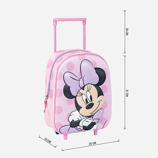 Cerdá Mochila Trolley 3D Minnie pour enfant, sac à dos à roulettes, rose - Dimensions 25.0 x 31.0 x 10.0 cm