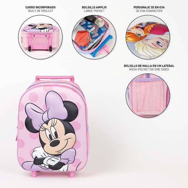 Cerdá Mochila Trolley 3D Minnie pour enfant, sac à dos à roulettes, rose - Dimensions 25.0 x 31.0 x 10.0 cm