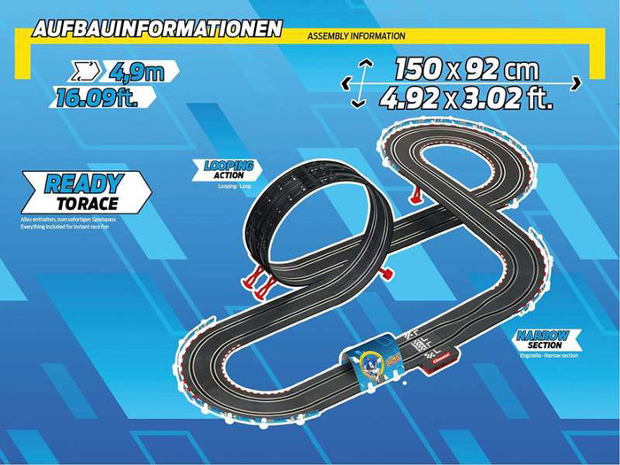 Carrera Piste de Course Sonic The Hedgehog avec 2 Voitures (Sonic et Shadow) 4,9 mètres Circuit Slot