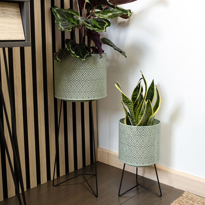Vinthera Pot de fleurs avec support Moa Vert Métal, Lot de 4 unités