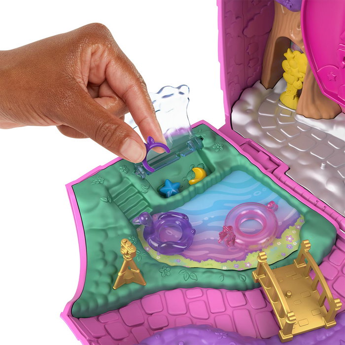 Mattel - Polly Pocket - Coffre Unicornio Partyland - Ensemble de jeu avec 2 poupées, 25 accessoires et surprises - Pour enfants dès 4 ans