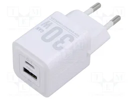 VENTION Chargeur USB 30W Blanc avec Technologie GaN, USB-A et USB-C PD