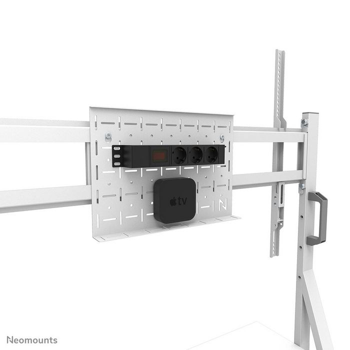 Neomounts FL50-525WH1 Support au sol mobile pour écran plat/tactile 55 à 86", 4 roues à blocage, étagère multimédia incluse, réglable en hauteur, blanc