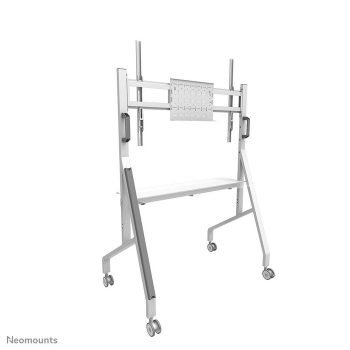 Neomounts FL50-525WH1 Support au sol mobile pour écran plat/tactile 55 à 86", 4 roues à blocage, étagère multimédia incluse, réglable en hauteur, blanc