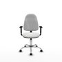 Chaise de bureau Algarra avec mécanisme de contact permanent de base, recouverte de tissu blanc. Équipée d'une base chromée, d'accoudoirs 1D et de roulettes en nylon de 50 mm