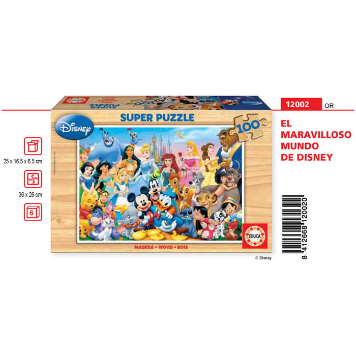 EDUCA BORRAS Puzzle Le Monde Merveilleux de Disney en Bois 100 Pièces - Taille: 36 x 26 cm EDUCA BORRAS Puzzle Le Monde Merveilleux de Disney en Bois 100 Pièces - Taille: 36 x 26 cm