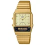 Casio Montre Homme et Femme AQ Dorée à Quartz Digital avec Chronomètre, Alarme, Double Fuseau Horaire et Calendrier Automatique, Bracelet Acier Plaqué Doré