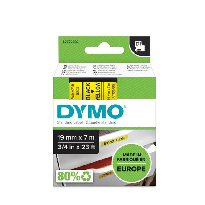 Dymo Ruban pour étiqueteuse 45808 / S0720880, Noir sur Jaune