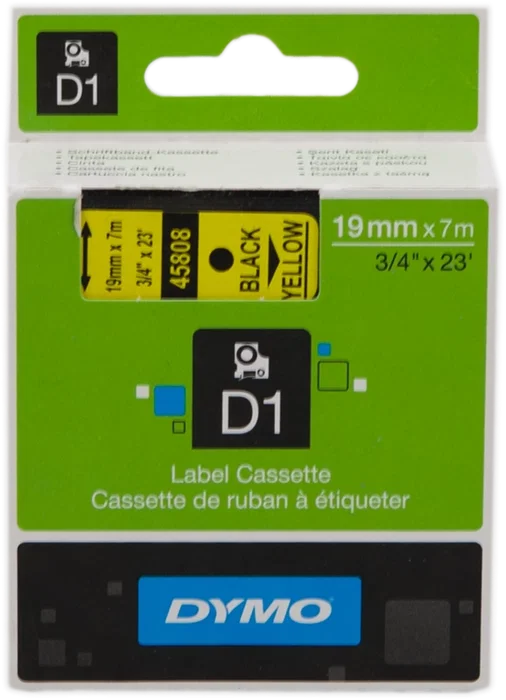 Dymo Ruban D1 Noir sur Jaune 19 mm x 7 m