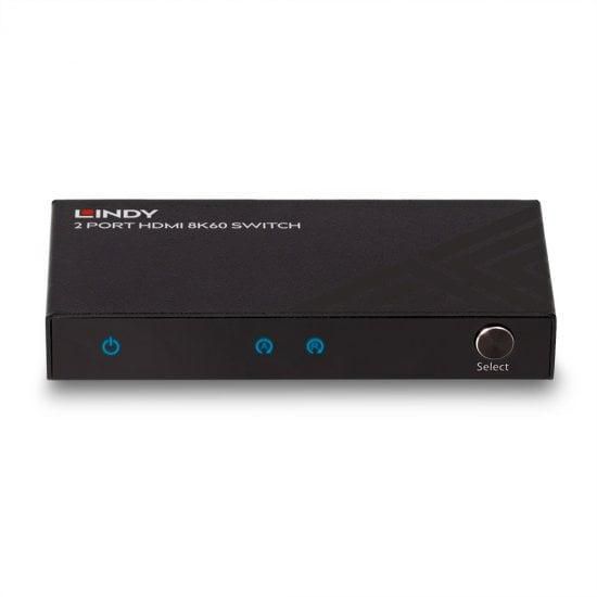 Lindy Switch HDMI 8K60 2 ports - Commutateur HDMI 2 entrées Ultra Haute Vitesse 48G - Support HDR, 8K à 60 Hz, Contrôle par IR