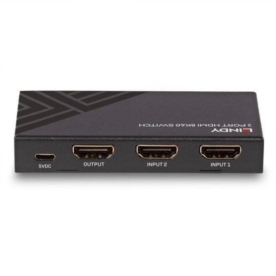 Lindy Switch HDMI 8K60 2 ports - Commutateur HDMI 2 entrées Ultra Haute Vitesse 48G - Support HDR, 8K à 60 Hz, Contrôle par IR