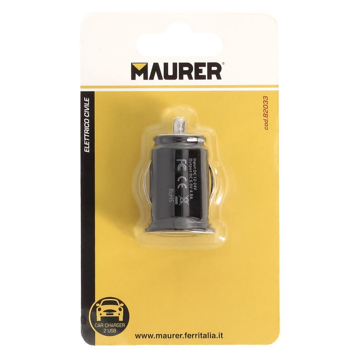 MAURER Chargeur USB pour voiture avec deux ports 2,1 A 5V MAURER Chargeur USB pour voiture avec deux ports 2,1 A 5V