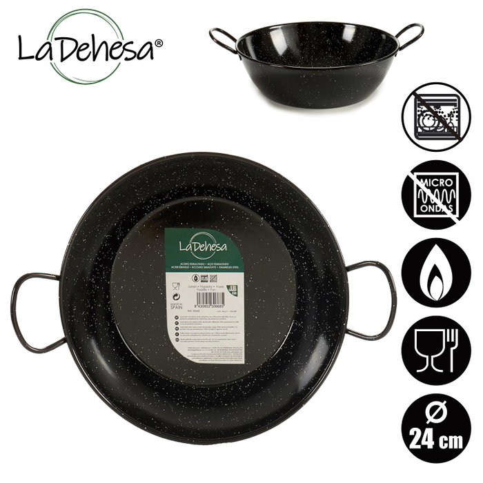 La Dehesa Poêle Creuse Émaillée 24 cm avec 2 Anses Acier Émaillé Noir (Set de 6)