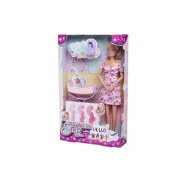 Smoby - Steffi Love - Poupée mannequin Future Maman enceinte (29 cm) avec ventre grossissant, lit pour bébé et accessoires, jeu à partir de 3 ans