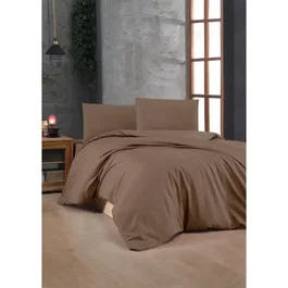 Parure de lit King Size 240 x 220 cm - 1 Housse de couette + 2 Taies d'oreiller 60x60 cm - 100% Coton renforcé 117 g/m² - Couleur Marron