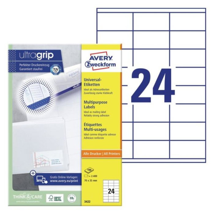 Avery Zweckform Étiquettes 70 x 35 mm A4 - 3422, Format d'étiquettes adhésives pour impression