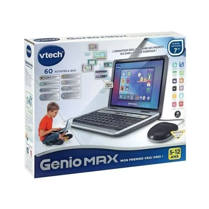 VTech Ordinateur éducatif Genio Max - Écran 7" avec clavier AZERTY, 10 jeux sur les métiers, mémoire 8 Go, pour enfants de 5 à 12 ans