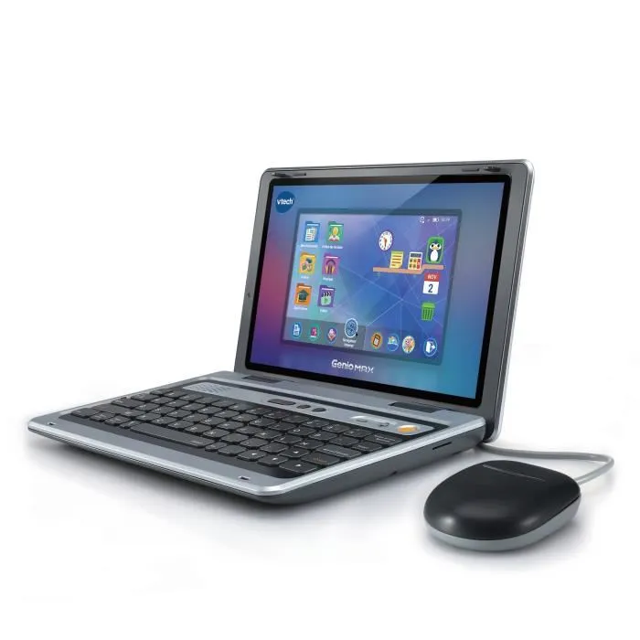 VTech Ordinateur éducatif Genio Max - Écran 7" avec clavier AZERTY, 10 jeux sur les métiers, mémoire 8 Go, pour enfants de 5 à 12 ans