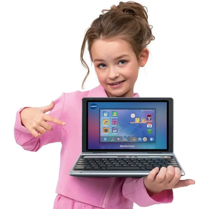 VTech Ordinateur éducatif Genio Max - Écran 7" avec clavier AZERTY, 10 jeux sur les métiers, mémoire 8 Go, pour enfants de 5 à 12 ans
