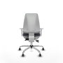 Chaise Elche Asynchrone Tissu Gris foncé Structure chromée Accoudoirs blancs Sans appui-tête Roulettes 65mm pour moquette