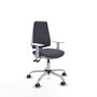 Chaise Elche Asynchrone Tissu Gris foncé Structure chromée Accoudoirs blancs Sans appui-tête Roulettes 65mm pour moquette