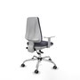 Chaise Elche Asynchrone Tissu Gris foncé Structure chromée Accoudoirs blancs Sans appui-tête Roulettes 65mm pour moquette